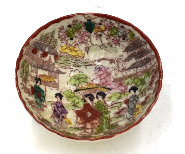 Japanese Village Art Bowl: 4.5 inches by 2 inches tall, unmarked, please see photos