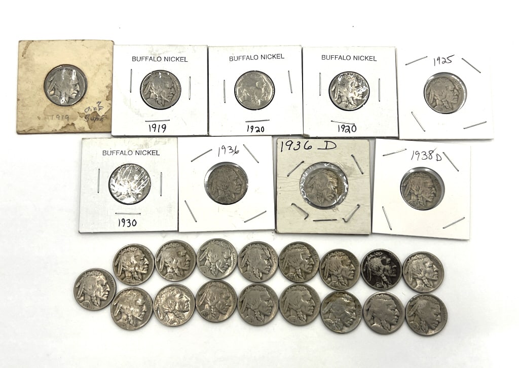 Lot of 26 Buffalo Nickels: Years varying from 1919-1938. See photos