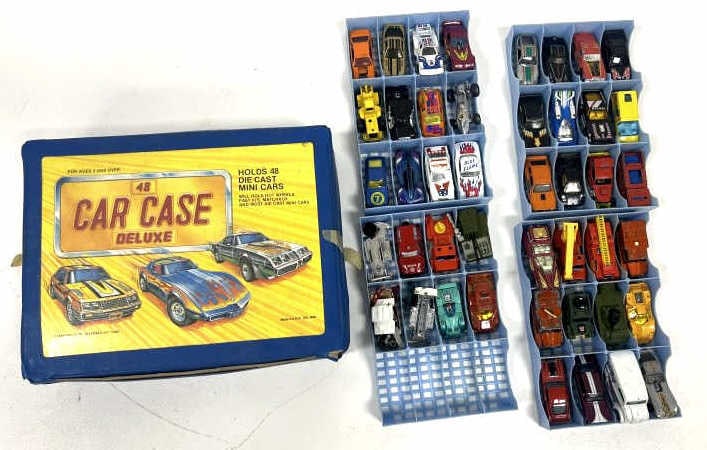 Toy Car Case & 41 Cars: Tara Toy Corp Case (holds 48 cars) and assortment of 41 toy cars. See Photos