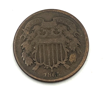 1865 Two Cent Coin: Use photos for grading