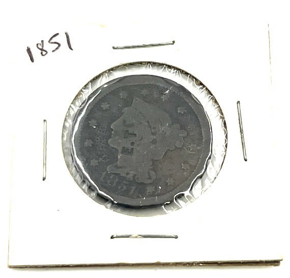 1851 Braided Hair Cent: Use photos for grading.