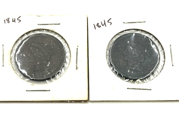 2 - 1845 Braided Hair Cents: Use photos for grading.