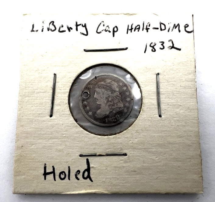 1832 Capped Bust Half Dime: Holed, use photos for grading