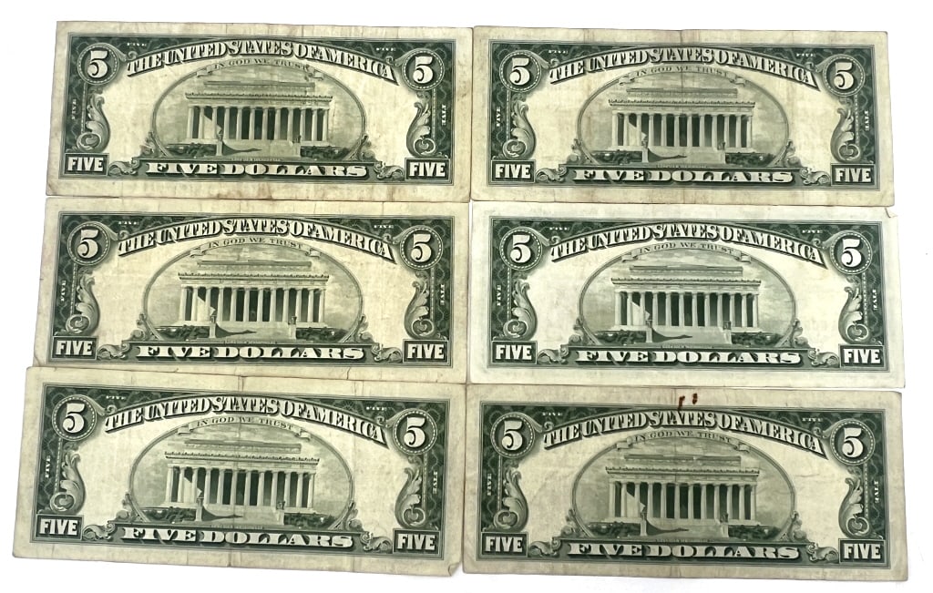 6 - 1963 Five Dollar Red Seal Notes - 2