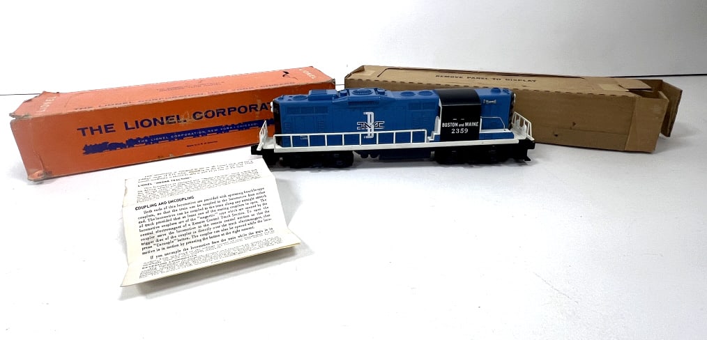 Lionel Boston & Maine GP9 Diesel Locomotive: Postwar #2359. Comes with original packaging and paperwork. See photos.