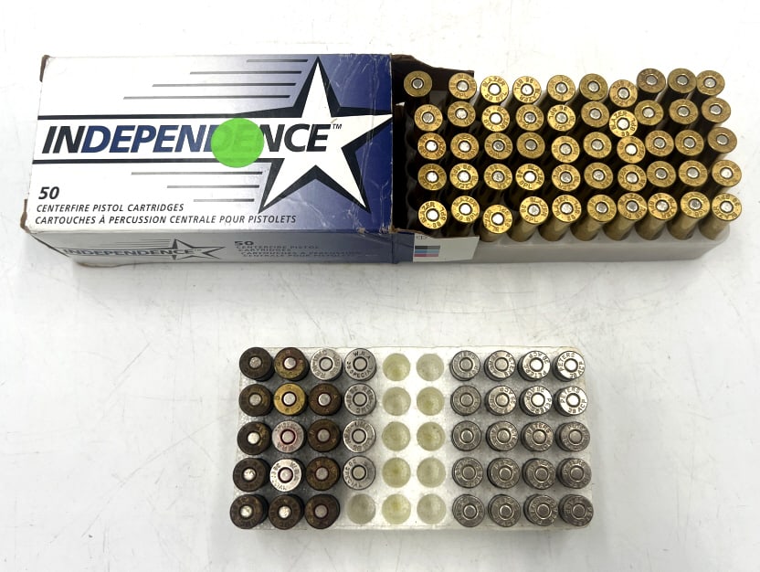 Assorted .38 Ammunition: Full box of Independence .38 Special, loose .38 Special rounds (W.R.A.,REM-UMC, R-A), and loose Peters .38 ACP. See photos