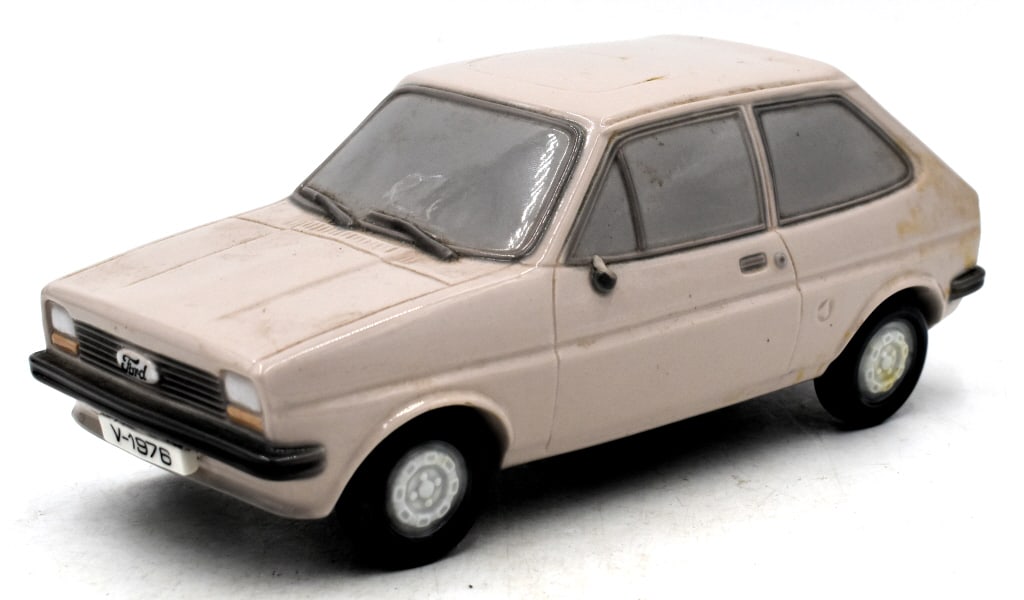 1976 Lladro Ford Fiesta Porcelain Car: 3.5 inches tall by 9 inches long, missing mirror, repaired tire, no box, marked on bottom, Spain Production only, please see photos.