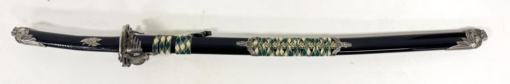Replica Dragon Motif Katana Sword: 42 inches overall, 28 inch blade, see photos
