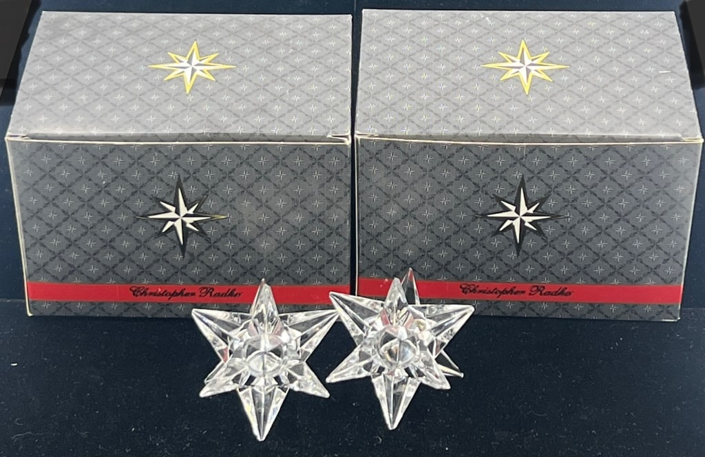 Christopher Radko Crystal Candle Holders: Candle holders in the shape of a star. Great condition. See photos
