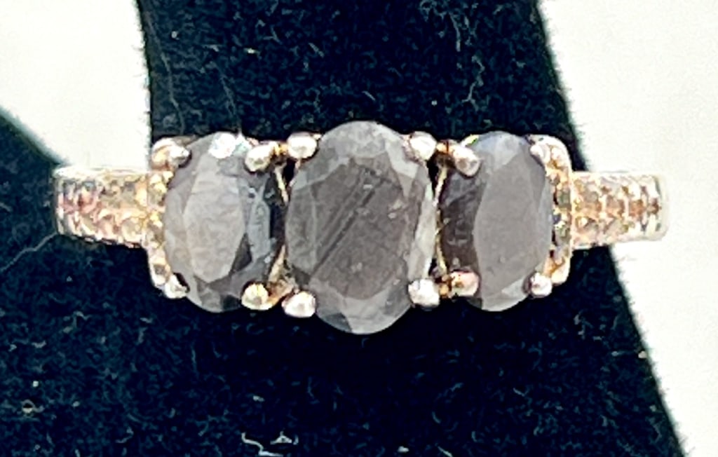 Natural silver Sapphire Sterling Trilogy Ring: Size 7, 2.35 cts TGW, 2.97 grams total weight, see photos
