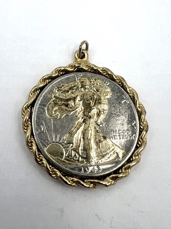 1943 Walking Liberty Half Dollar Pendant: Half dollar made into pendant. See photos