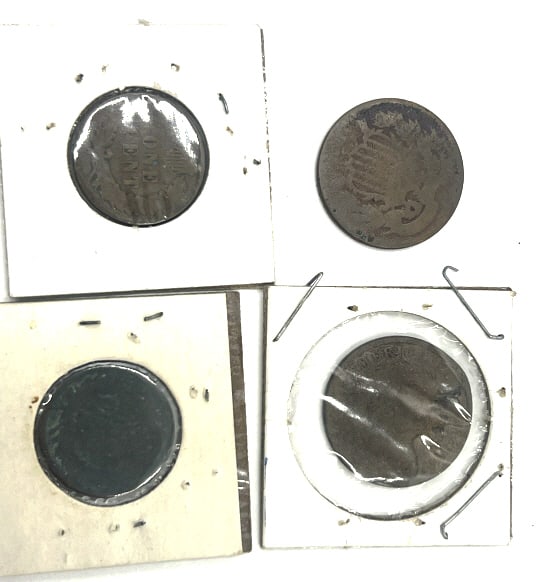 2 - Indian Head Cents & 2 - Shield Two Cents: 1901 & 1907 Indian Head Cent. 1868 & Unreadable(1800?s) Shield Two cents. See photos