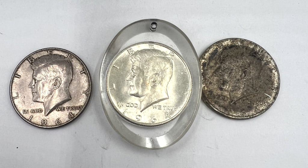 3 - 1964 Kennedy Half Dollars: See photos