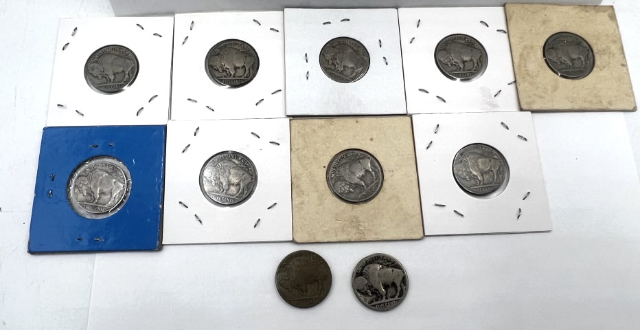 11 - Buffalo Nickels: Years include: 1920,1925, 1928, 1935, 1936, 1937, 1937-D, and one unreadable. See photos
