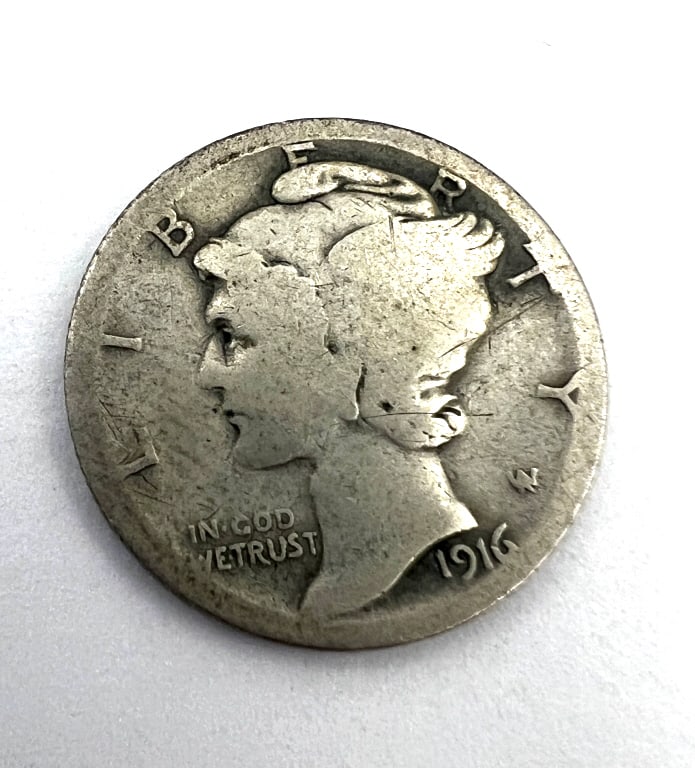 1916-D Mercury Dime: Not professionally graded. See photos