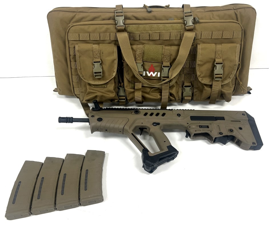 IWI Tavor 5.56mm Semi-Auto Rifle: 16 inch barrel length, model IWI Tavor SAR-FD16, comes with padded rifle case and four polymer magazines