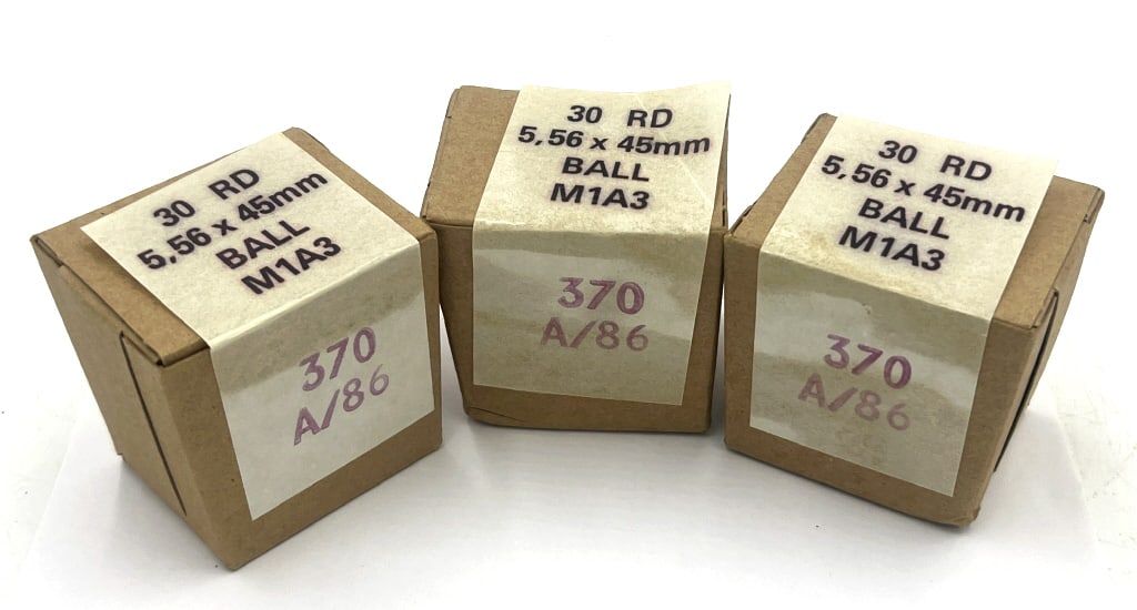 3 - M1A3 30-Round Ammo Boxes: 5.56x45mm, South African military surplus ammunition, original box. See photos.