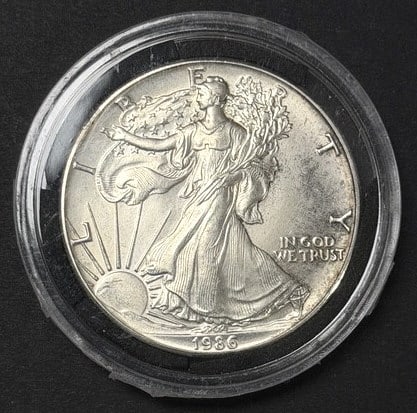 1986 American Eagle Fine Silver Dollar: 1oz Silver Dollar, $1, See photos for grading