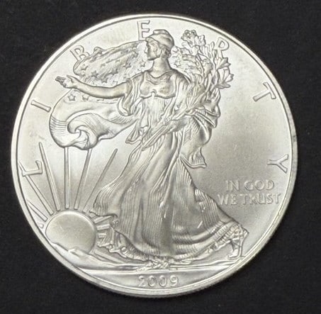 2009 American Fine Silver Eagle Dollar: 1oz Fine Silver, $1, with paper, See photos for grading