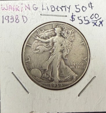 1938-D Walking Liberty Half Dollar: .50c, please grade by photos