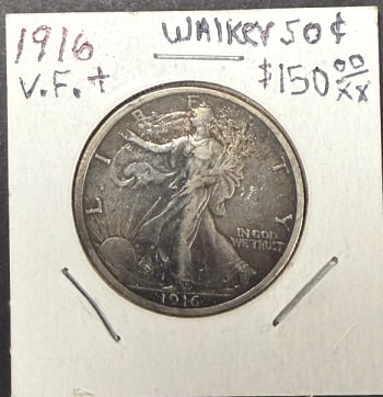 1916 Walking Liberty Half Dollar: .50c, please grade by photos