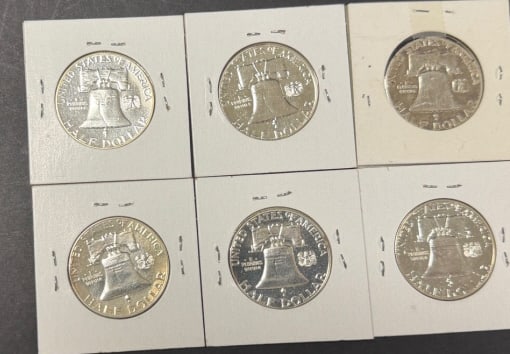 6 Benjamin Franklin Half Dollars - 2
