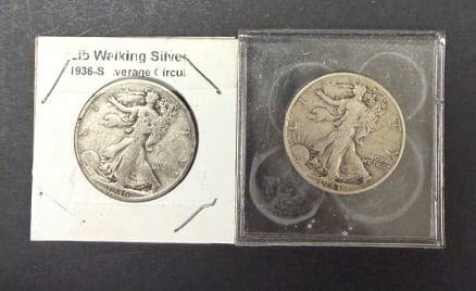 1936-S & 1943 Walking Liberty Half Dollar: .50c, please grade by photos