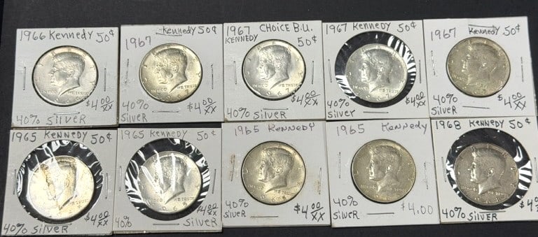 10 Kennedy Half Dollars 1965-1969 (1 of 2)
