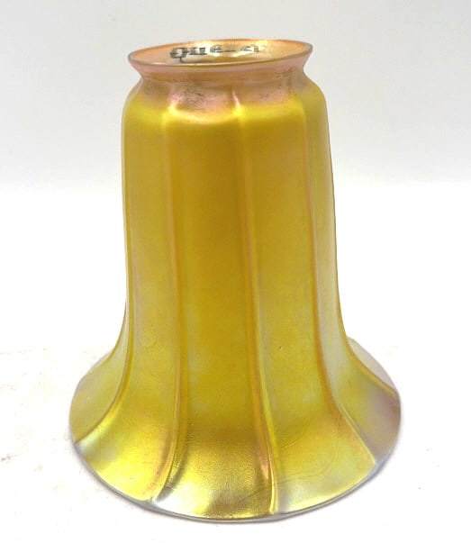 Quezal Gold Iridescent Ribbed Bell Lamp Shade (1 of 4)