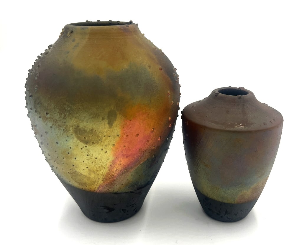 Pr Hand-Thrown Pit-Fired Vases - 2