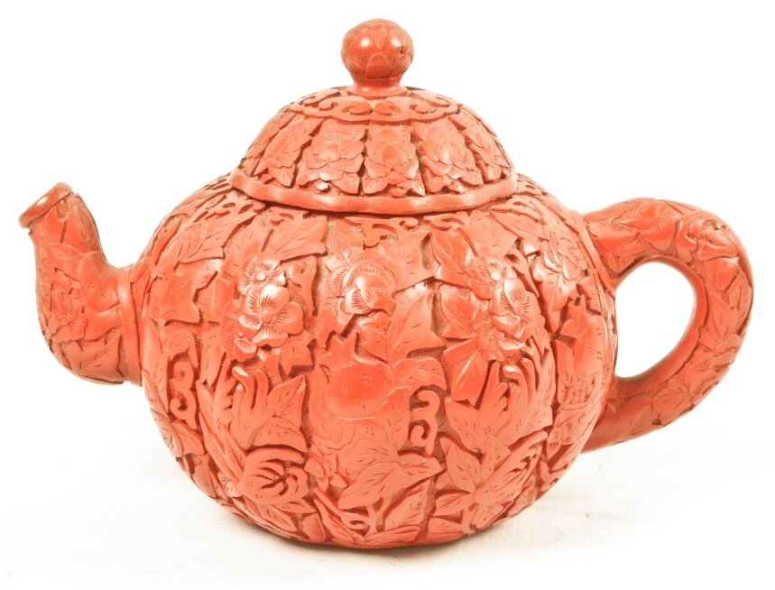Cinnabar Teapot, w/black interior: Unmarked, 5" tall