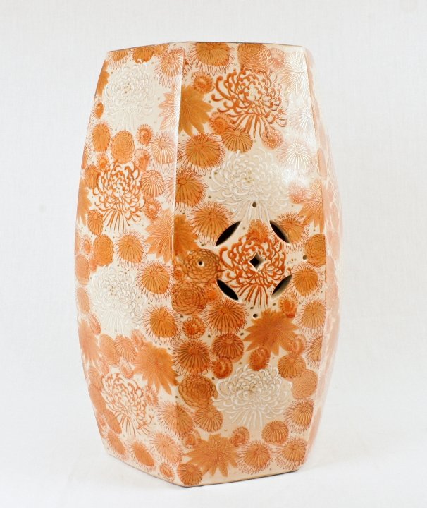 Orange Oriental Garden Stool: Unmarked, 19" tall
