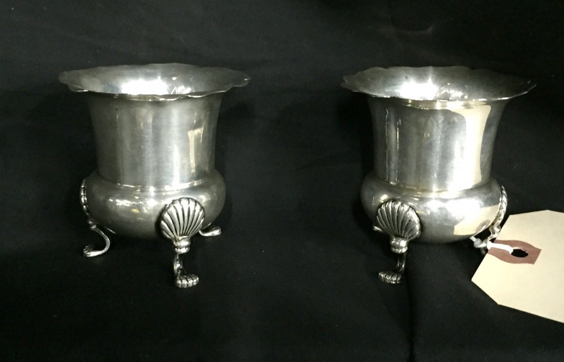 Sterling Pair. Cartier Footed Toothpick Holders 112g: Cartier Sterling "2564", 2.5" tall, 112g