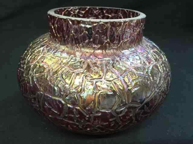Loetz? Art Glass Vase: 8" diameter, 4.5" tall