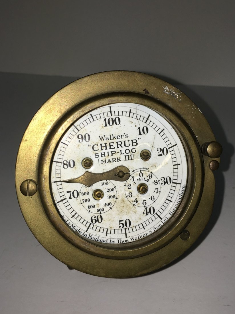 BRASS WALKERS CHERUB III SHIP LOG: made in England, Thos. Walker & Son, LTD, 9.5" long