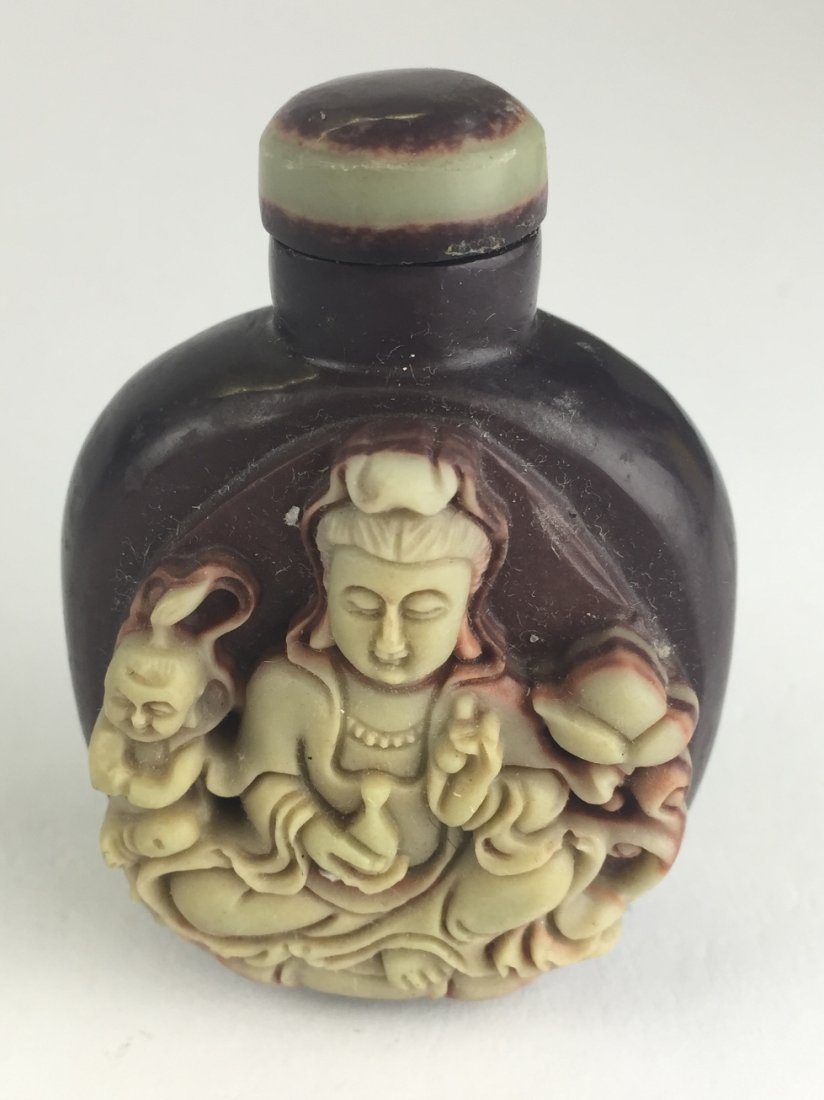 JADE CARVED RED SNUFF BOTTLE (1 of 3)