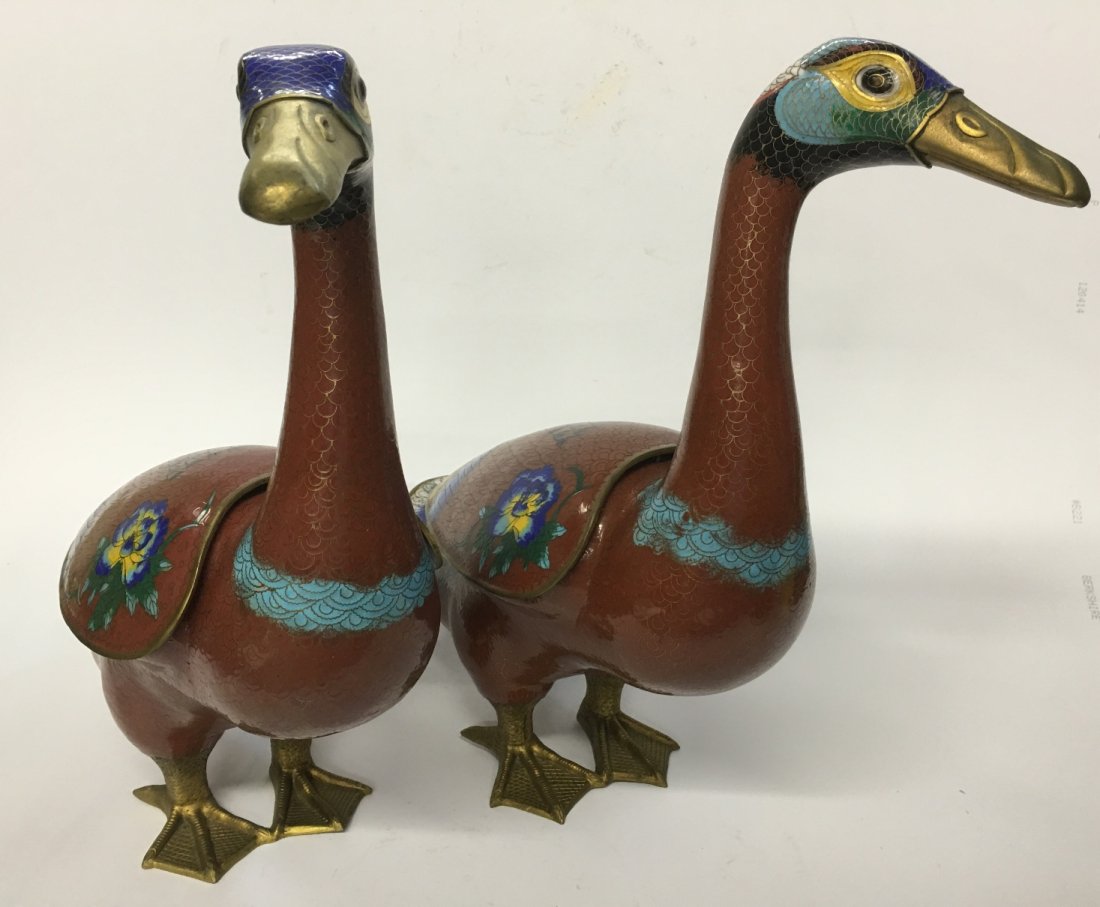 PAIR OF CLOISONNE DUCKS 15" TALL (1 of 2)