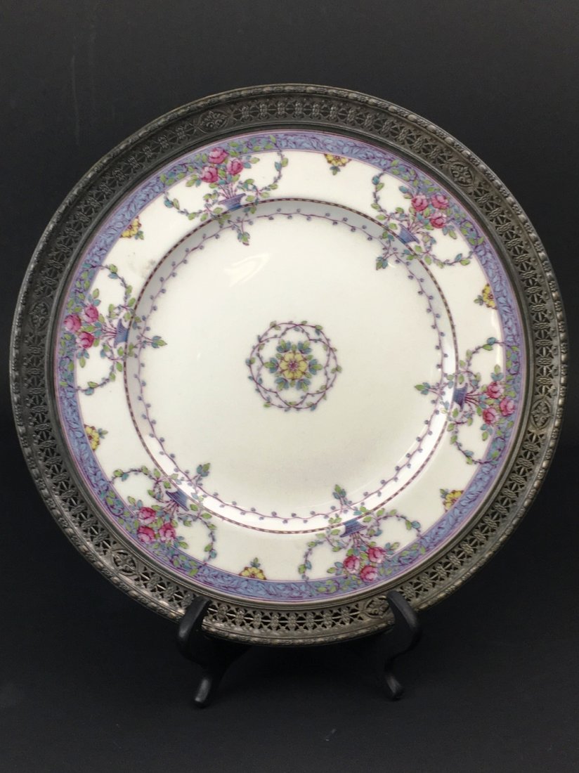 ROYAL WORCESTER CO PLATER W/STERLING RIM: 12" diameter, 1" rim
