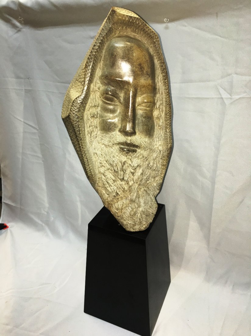 MARBLE DOUBLE SIDED SCULPTURE BY BERNARD SIMON: 19" tall, with black base
