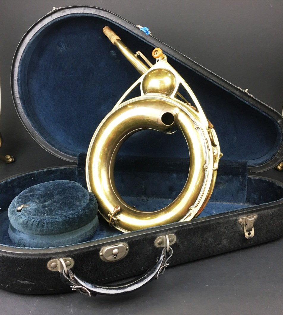 SPECIAL RARE EV ALTO HORN: w case, 17" x 10"