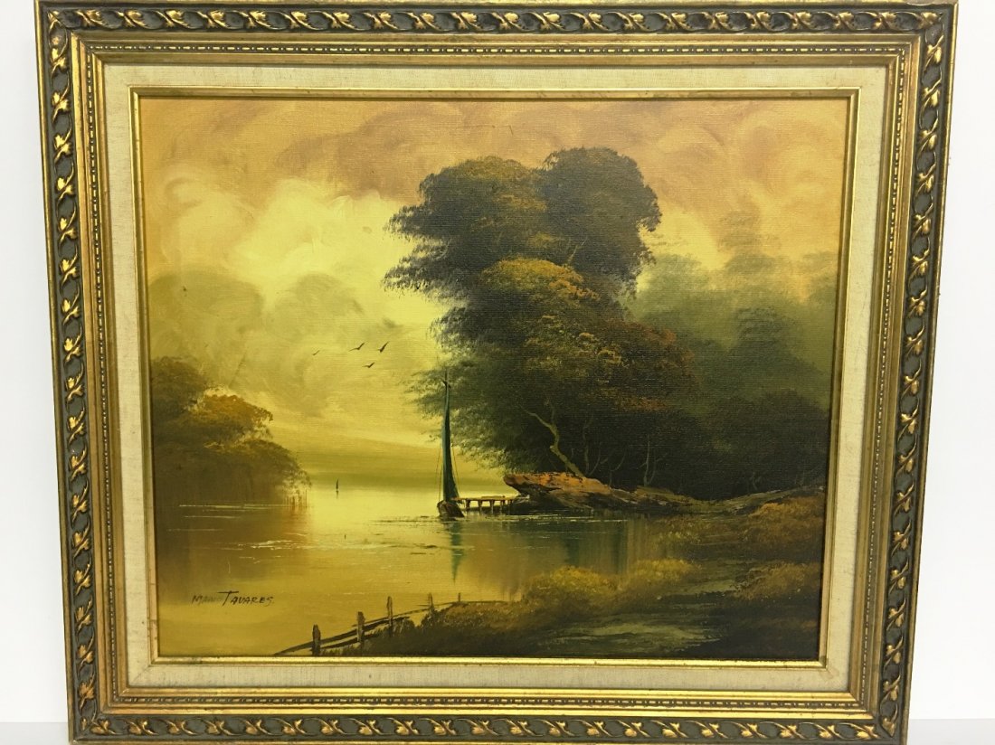 OIL ON CANVAS BY MARIO TAVARES SAILBOAT: 25" tall x 29" wide