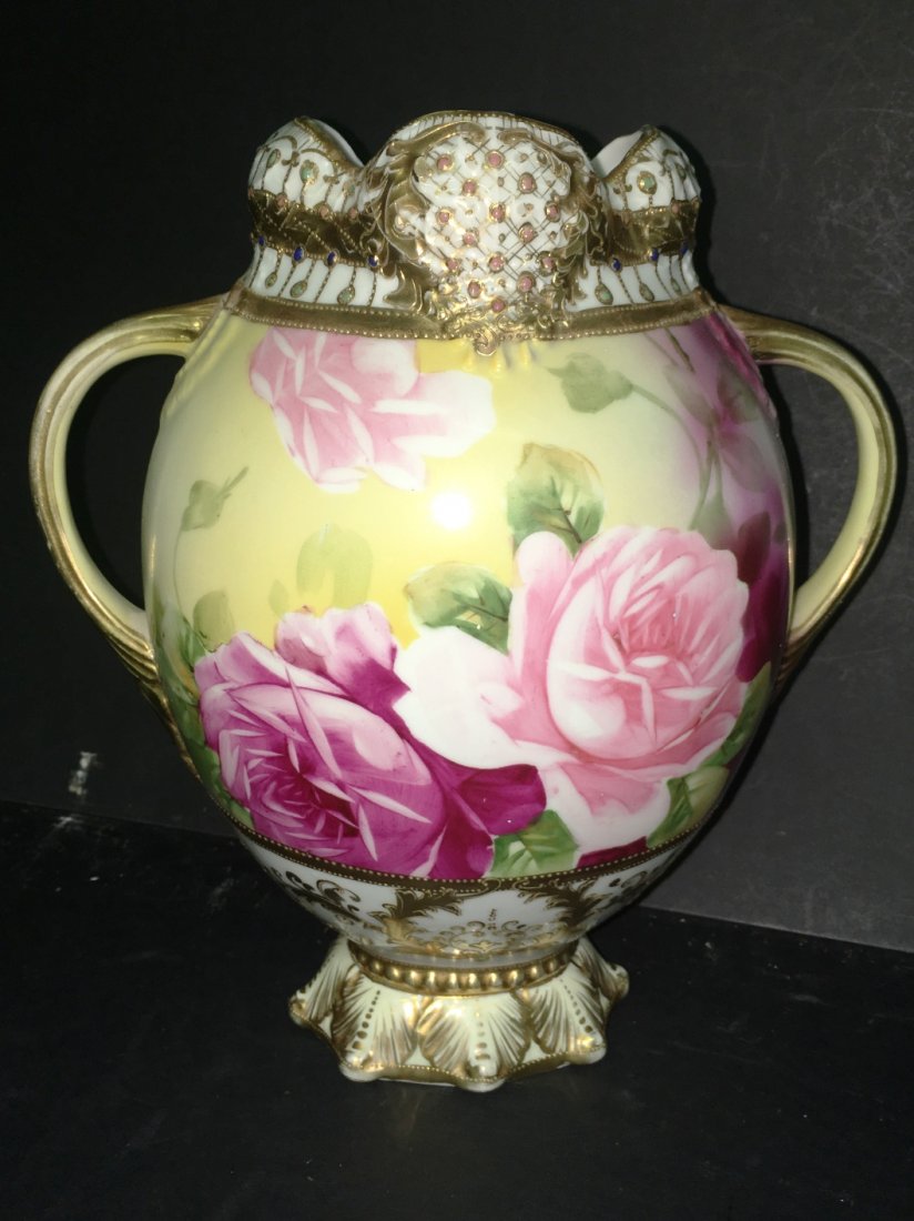 NIPPON DOUBLE HANDLE HAND PAINTED VASE (1 of 4)