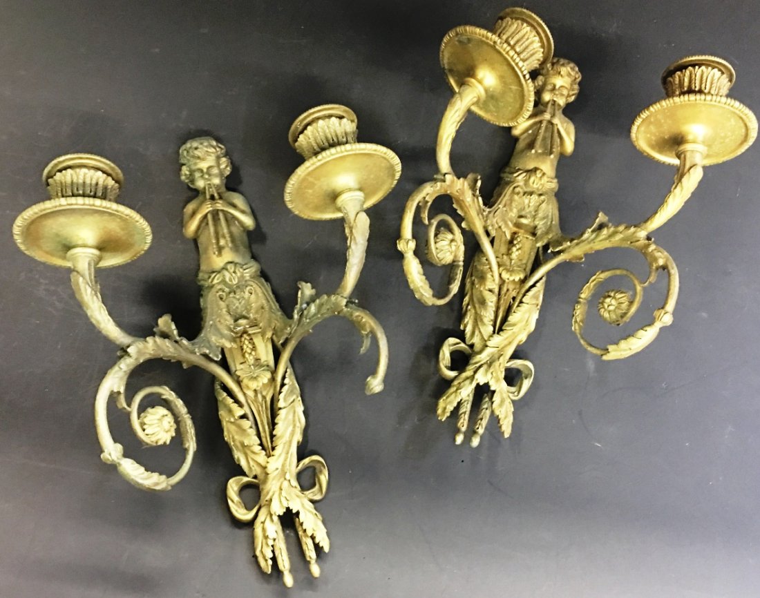 PAIR BRASS WALL SCONCES (1 of 1)