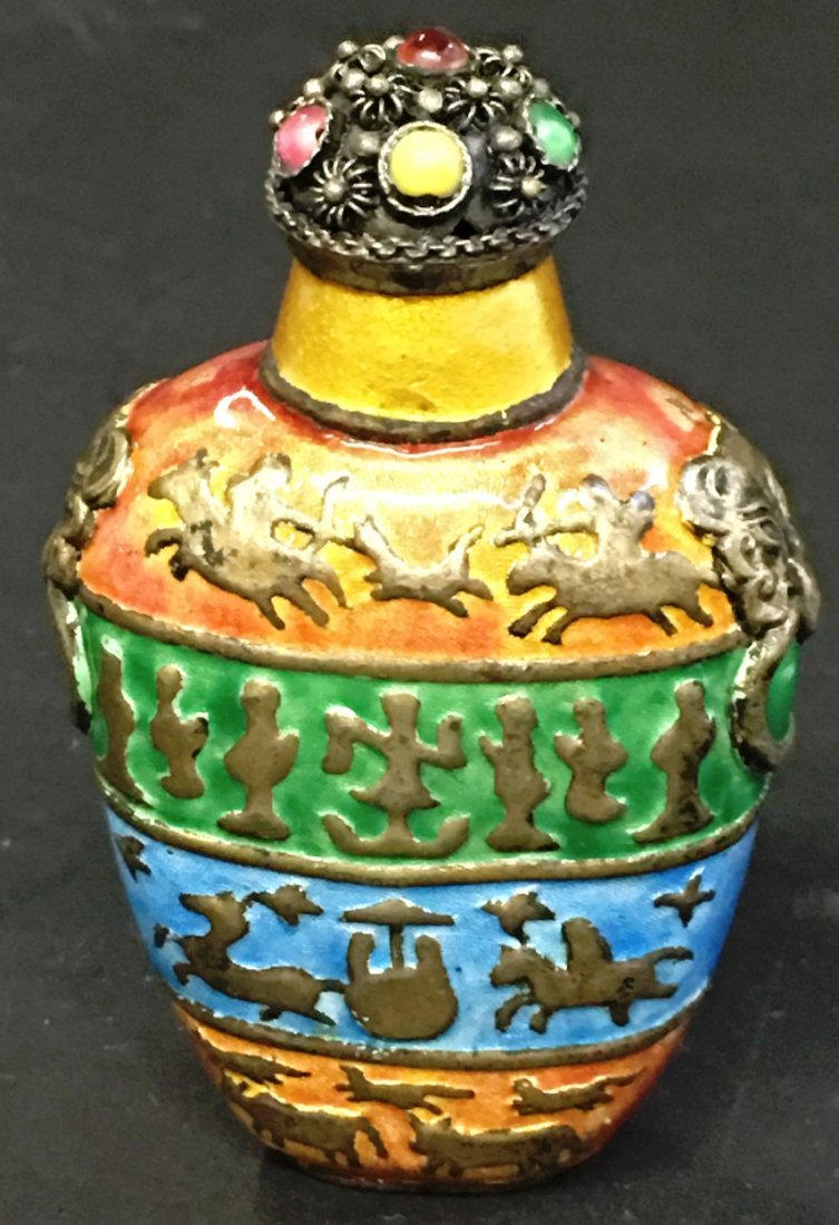 OVATE ENAMEL ON METAL SNUFF BOTTLE (1 of 2)