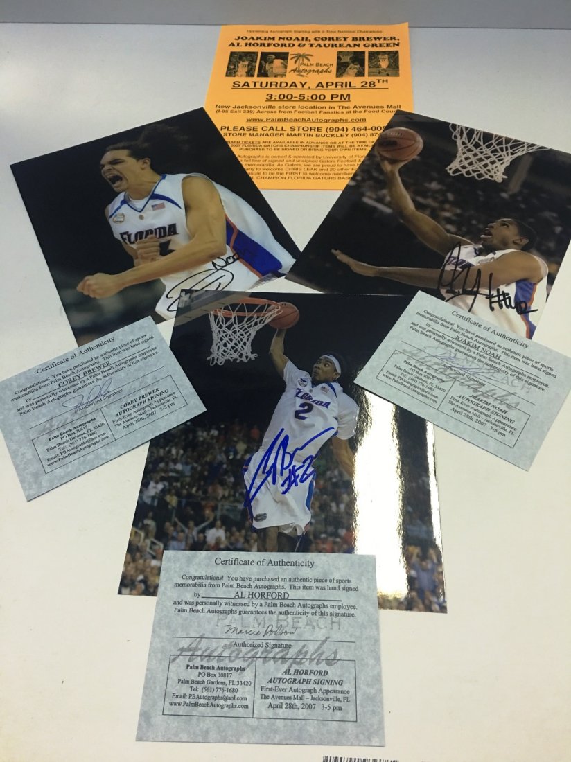 3 FLORIDA GATOR GREAT AUTOGRAPH PICTURES: Joakim Noah, Corey Brewer, Al Horford, all with COA's