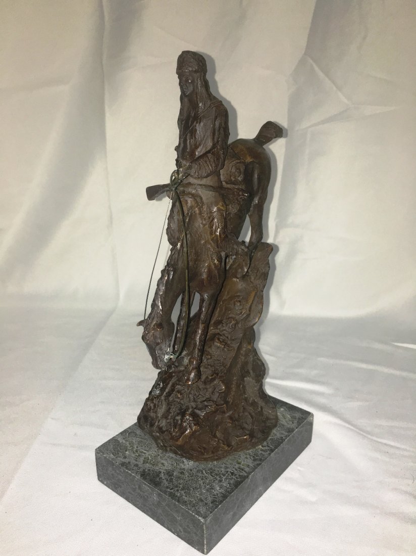 FREDERIC REMINGTON BRONZE MOUNTAIN MAN: 12.5" TALL ON MARBLE PEDASTAL