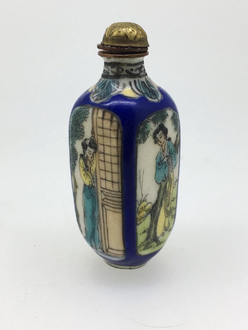 4 SIDED ENAMEL SNUFF BOTTLE 1" x 2.75" (1 of 3)