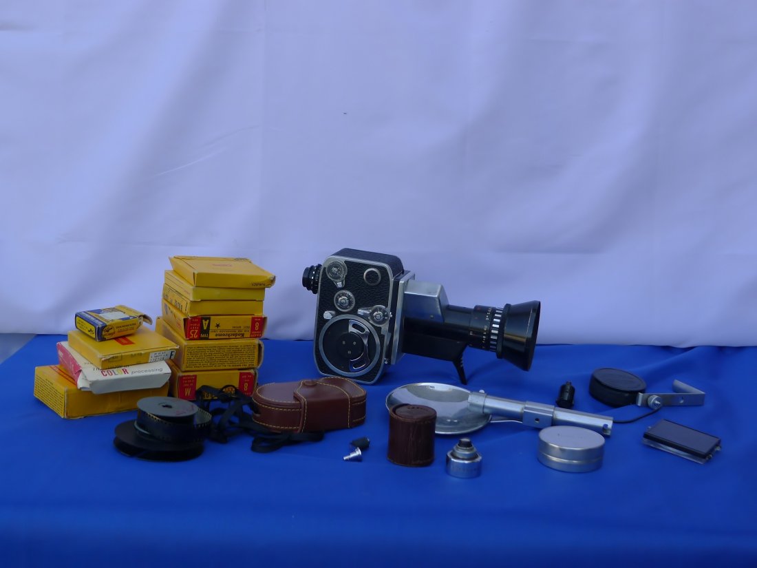 Vintage Swiss Camera Recorder: A BOLEX B 8 CAMERA 8MM,PAN CINOR 40 LENS, with parts