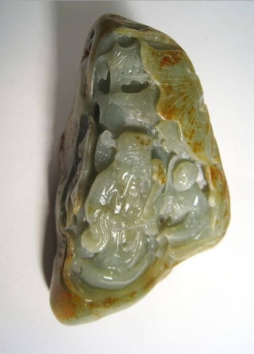Green Jade Decoration: Green jade decorating, is carved an wise old man and his student aside. 4.5 x 2.5"