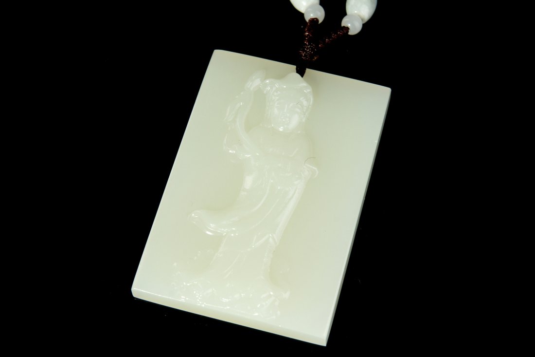 Chinese white jade plaque: Chinese white jade plaque, 2.75 x 1.8 x 0.3"